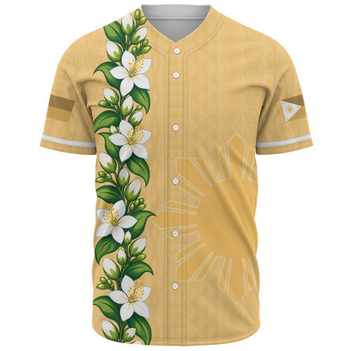 Philippines Filipinos Baseball Shirt Sampaguita Flower Tribal Polynesian Sun Island Style
