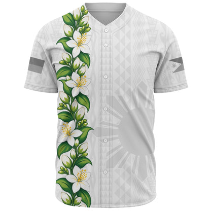 Philippines Filipinos Baseball Shirt Sampaguita Flower Tribal Polynesian Sun Island Style