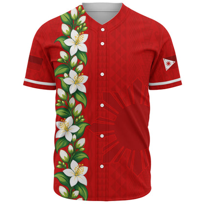 Philippines Filipinos Baseball Shirt Sampaguita Flower Tribal Polynesian Sun Island Style