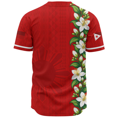 Philippines Filipinos Baseball Shirt Sampaguita Flower Tribal Polynesian Sun Island Style