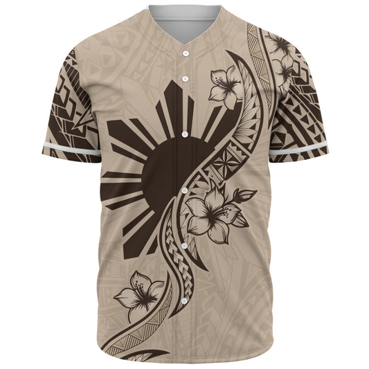 Philippines Filipinos Baseball Shirt Sun and Sampaguita Flower Tribal Pattern