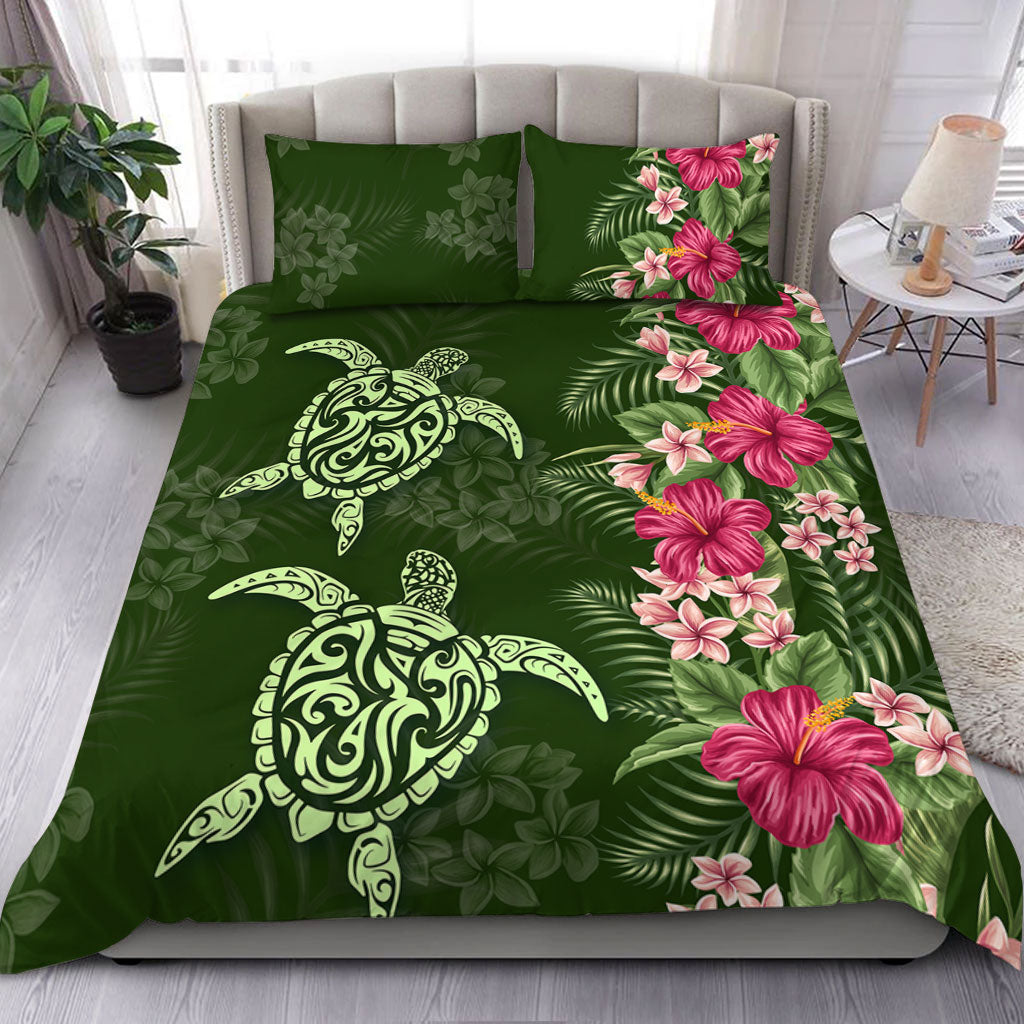 Hawaii Bedding Set Polynesian Sea Turtle Hibiscus Tropical Style