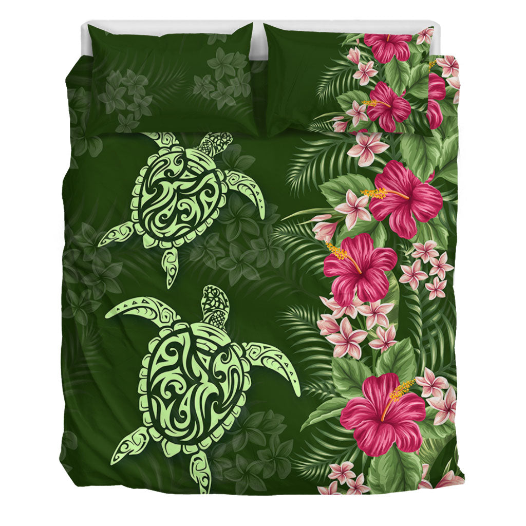 Hawaii Bedding Set Polynesian Sea Turtle Hibiscus Tropical Style