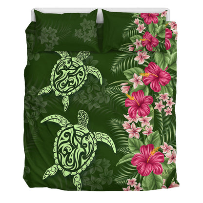 Hawaii Bedding Set Polynesian Sea Turtle Hibiscus Tropical Style