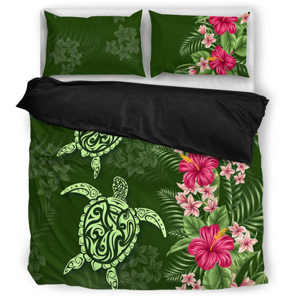Hawaii Bedding Set Polynesian Sea Turtle Hibiscus Tropical Style