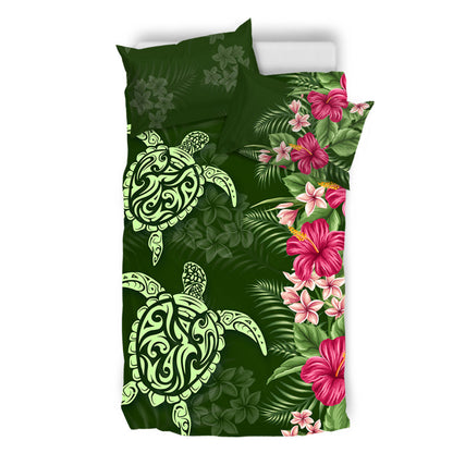 Hawaii Bedding Set Polynesian Sea Turtle Hibiscus Tropical Style