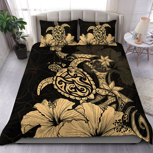 Hawaii Bedding Set Golden Honu Hibiscus Serenity Style
