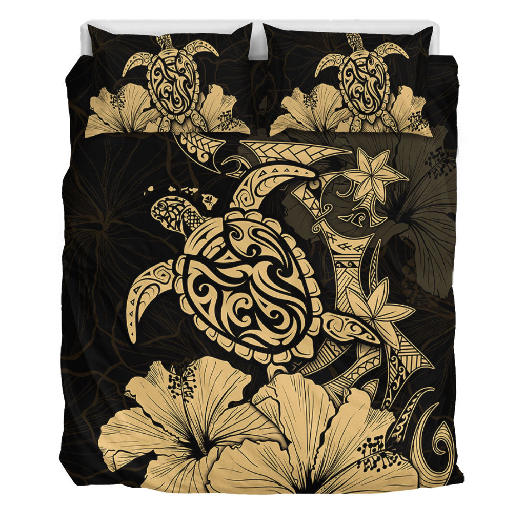 Hawaii Bedding Set Golden Honu Hibiscus Serenity Style