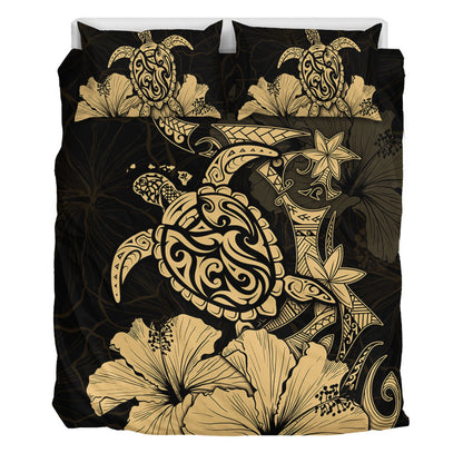 Hawaii Bedding Set Golden Honu Hibiscus Serenity Style