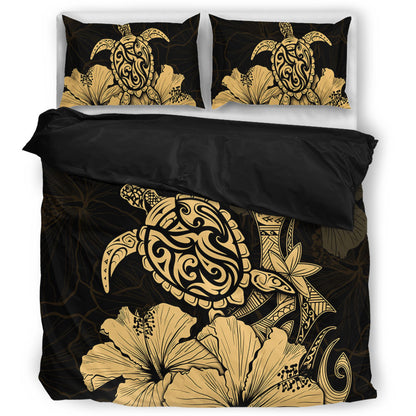 Hawaii Bedding Set Golden Honu Hibiscus Serenity Style