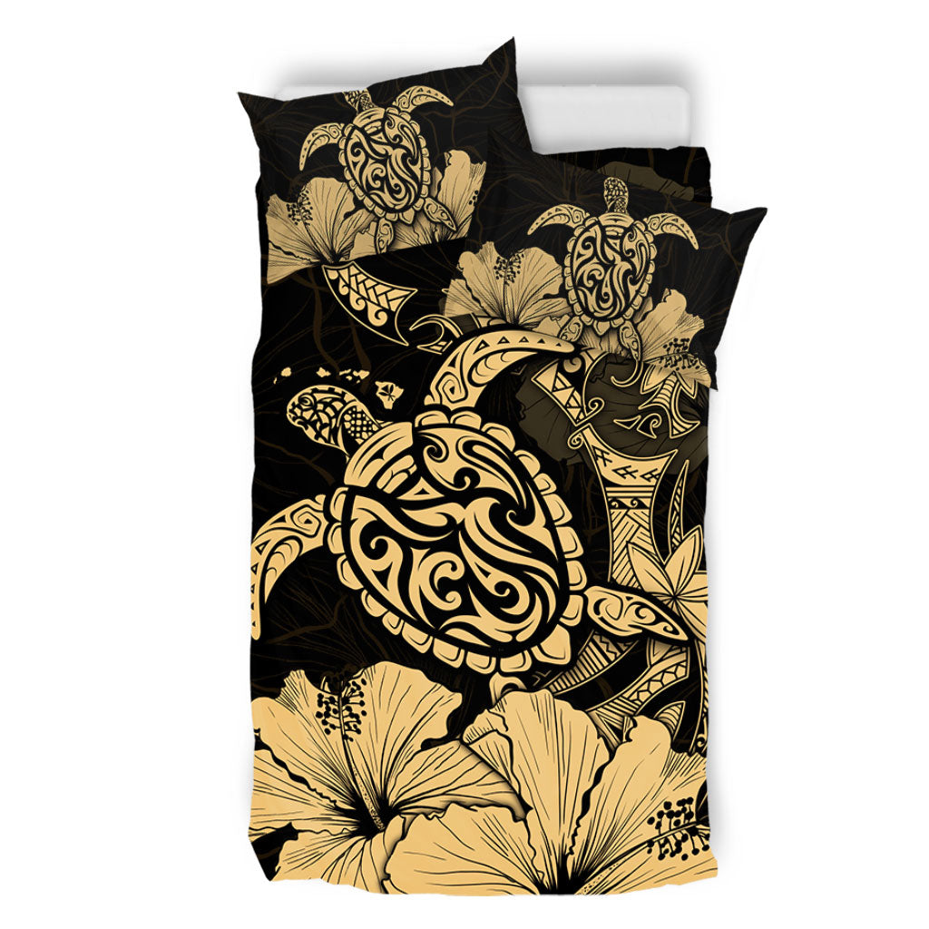 Hawaii Bedding Set Golden Honu Hibiscus Serenity Style