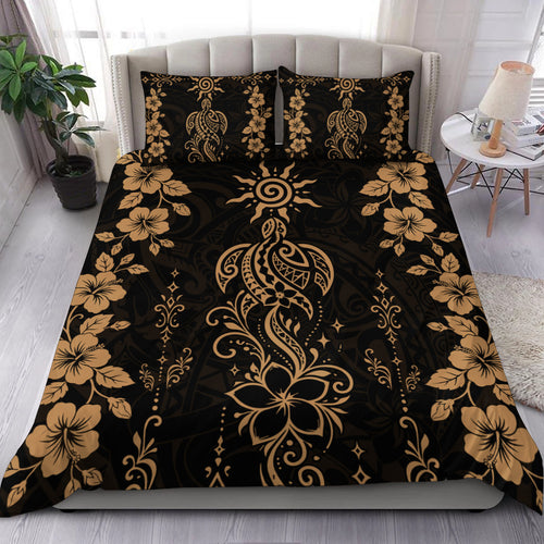 Hawaii Bedding Set Vintage Honu Hibiscus Floral Elegance