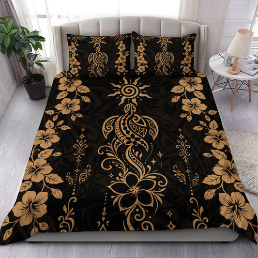 Hawaii Bedding Set Vintage Honu Hibiscus Floral Elegance
