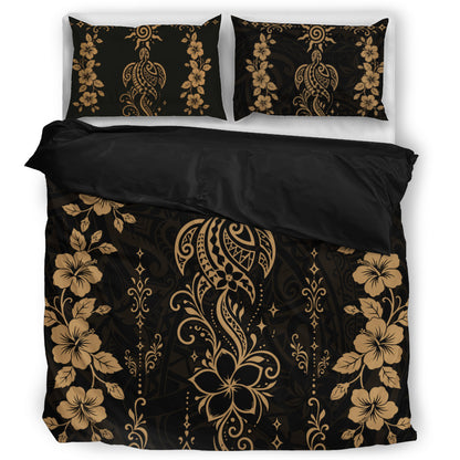 Hawaii Bedding Set Vintage Honu Hibiscus Floral Elegance