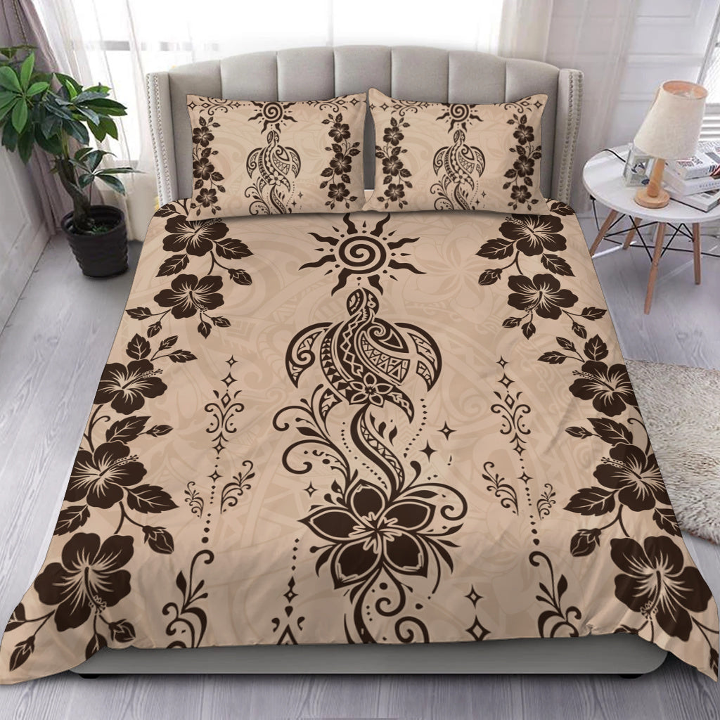 Hawaii Bedding Set Vintage Honu Hibiscus Floral Elegance