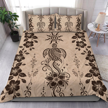 Hawaii Bedding Set Vintage Honu Hibiscus Floral Elegance