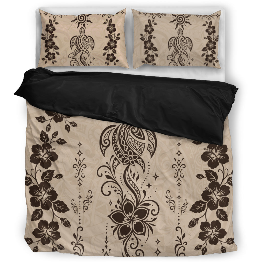 Hawaii Bedding Set Vintage Honu Hibiscus Floral Elegance
