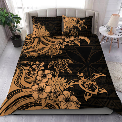 Hawaii Bedding Set Kanaka Maoli Hibiscus Polynesian Tribal Turtle Print Style