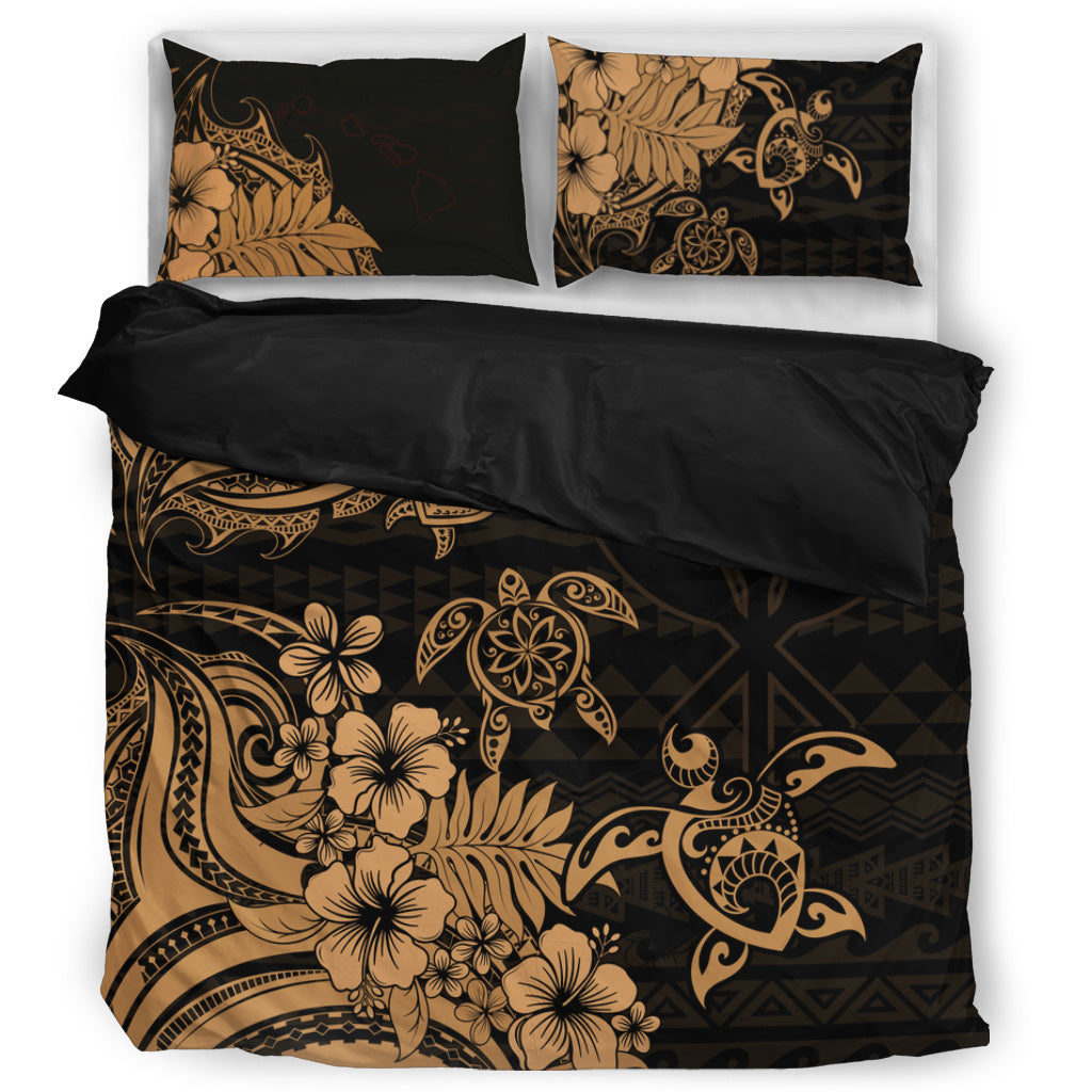Hawaii Bedding Set Kanaka Maoli Hibiscus Polynesian Tribal Turtle Print Style