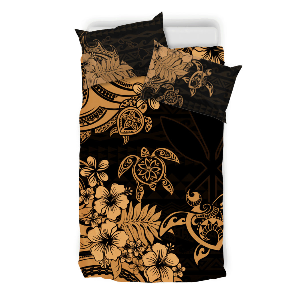 Hawaii Bedding Set Kanaka Maoli Hibiscus Polynesian Tribal Turtle Print Style