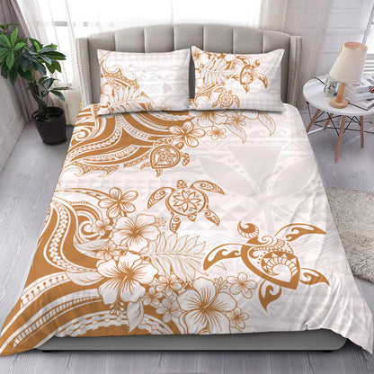 Hawaii Bedding Set Kanaka Maoli Hibiscus Polynesian Tribal Turtle Print Style