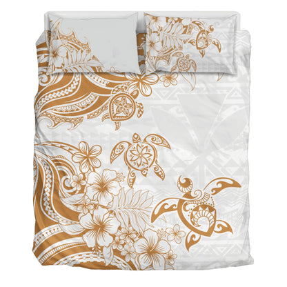 Hawaii Bedding Set Kanaka Maoli Hibiscus Polynesian Tribal Turtle Print Style