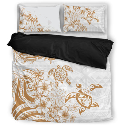 Hawaii Bedding Set Kanaka Maoli Hibiscus Polynesian Tribal Turtle Print Style