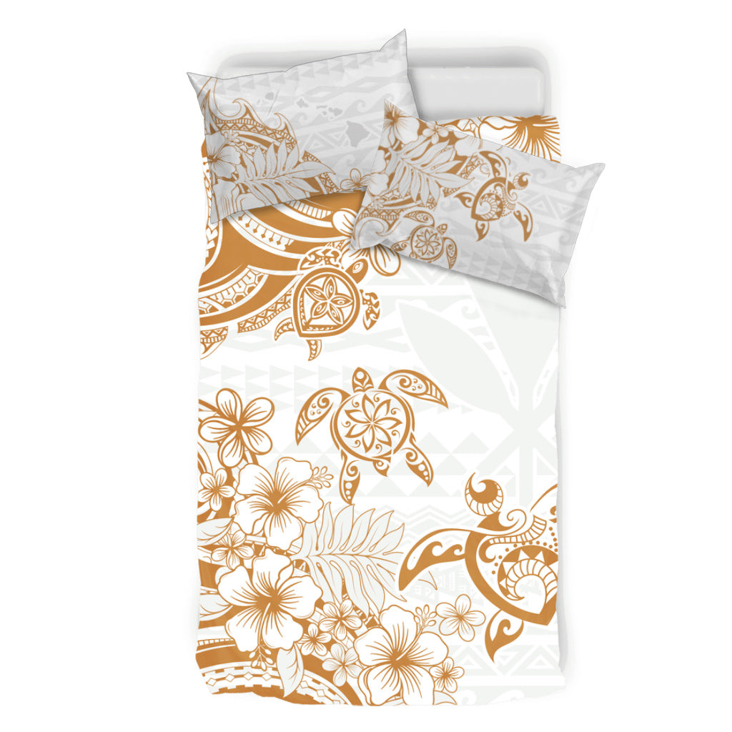 Hawaii Bedding Set Kanaka Maoli Hibiscus Polynesian Tribal Turtle Print Style