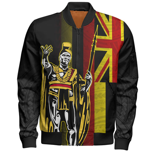 Hawaii Bomber Jacket King Kamehameha Gold Flag Island Royalty Style