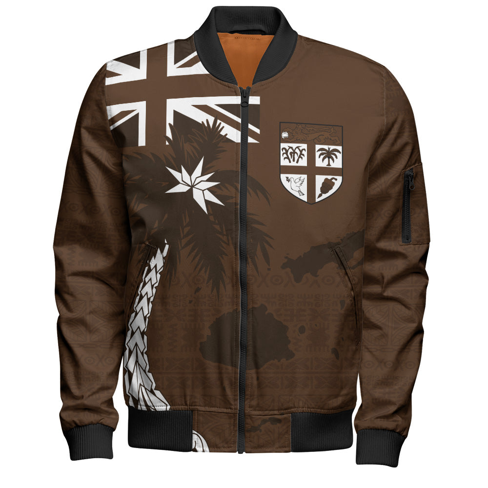 Fiji Bomber Jacket Coat Of Arms Flag Islands Brown Tapa Style