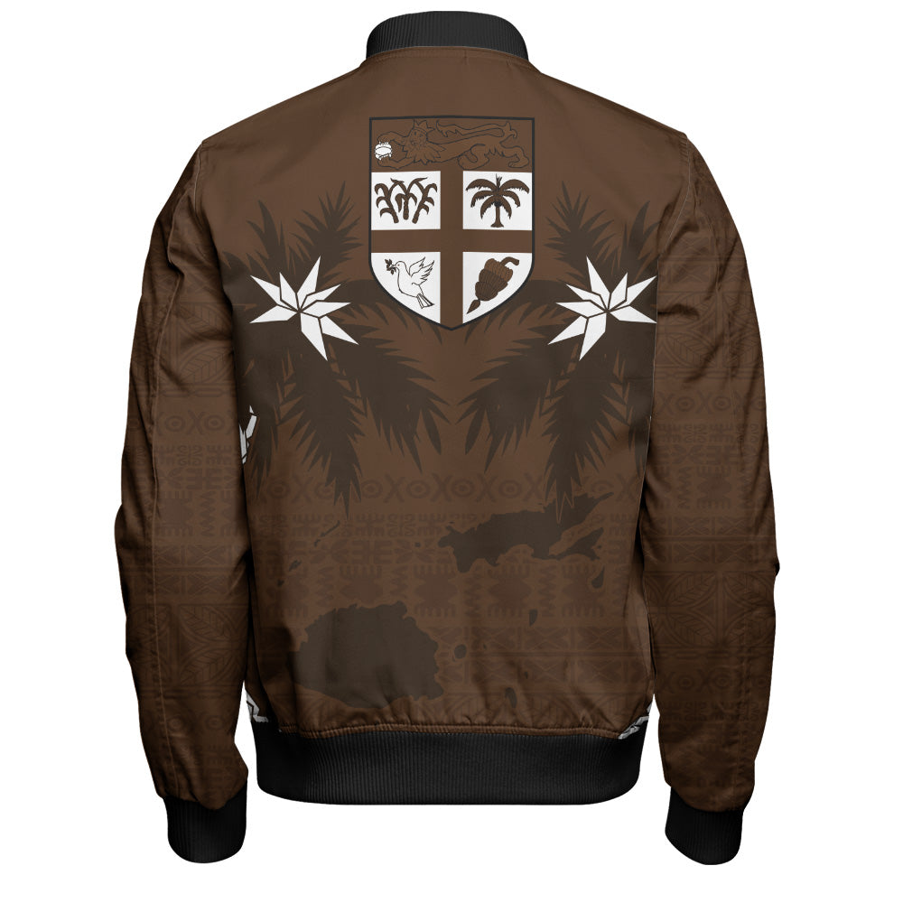 Fiji Bomber Jacket Coat Of Arms Flag Islands Brown Tapa Style