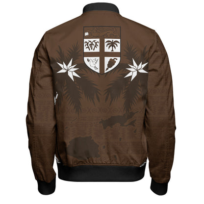 Fiji Bomber Jacket Coat Of Arms Flag Islands Brown Tapa Style