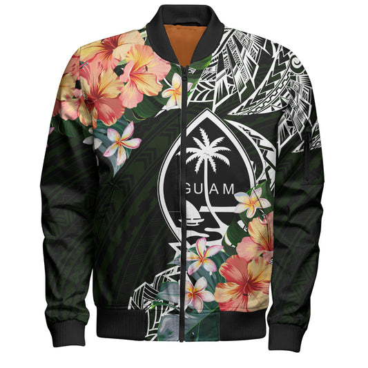 Guam Bomber Jacket Tribal Tropical Leaves