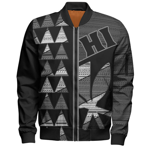 Hawaii Bomber Jacket HI Spear Monochrome Tribal Pattern