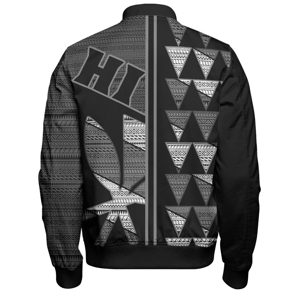Hawaii Bomber Jacket HI Spear Monochrome Tribal Pattern