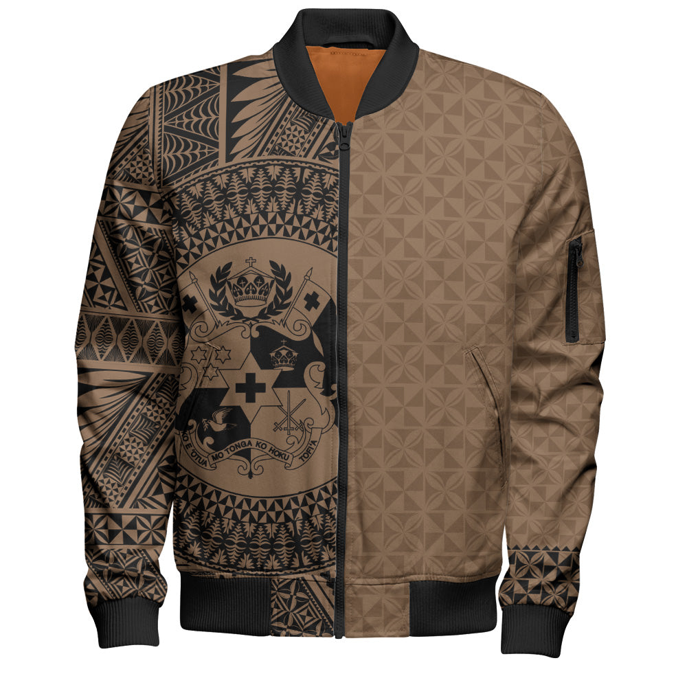 Tonga Bomber Jacket Coat Of Arms Ngatu Tapa Heritage Style