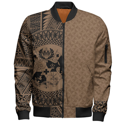 Tonga Bomber Jacket Coat Of Arms Ngatu Tapa Heritage Style