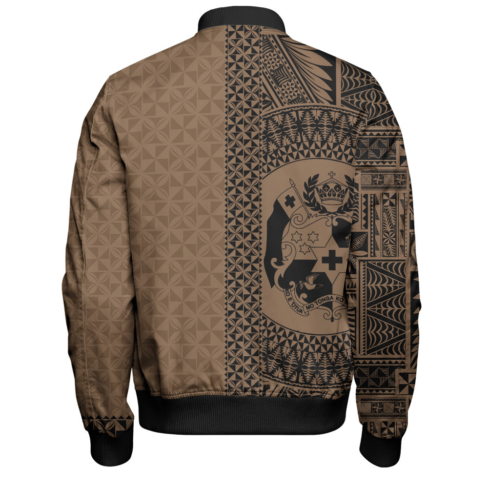Tonga Bomber Jacket Coat Of Arms Ngatu Tapa Heritage Style