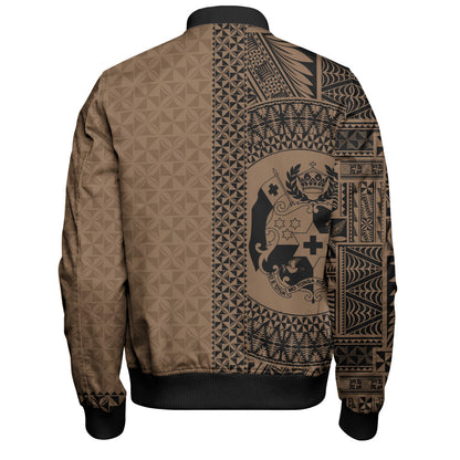Tonga Bomber Jacket Coat Of Arms Ngatu Tapa Heritage Style