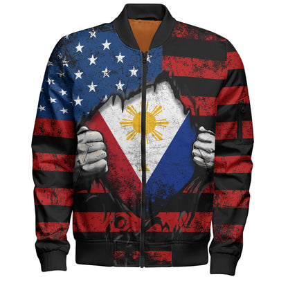 Philippines Filipinos Bomber Jacket Heart American Soul