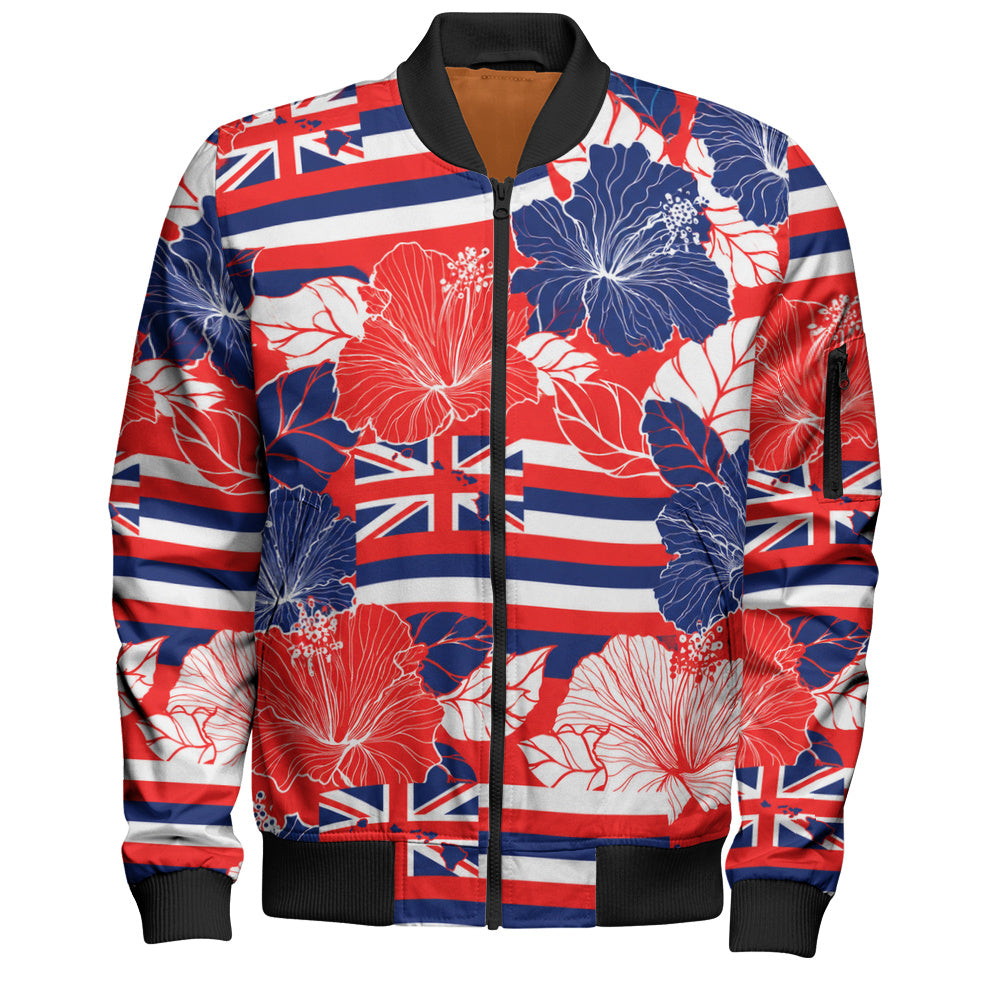 Hawaii Bomber Jacket Hibiscus Flag Map Island Pride