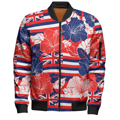 Hawaii Bomber Jacket Hibiscus Flag Map Island Pride