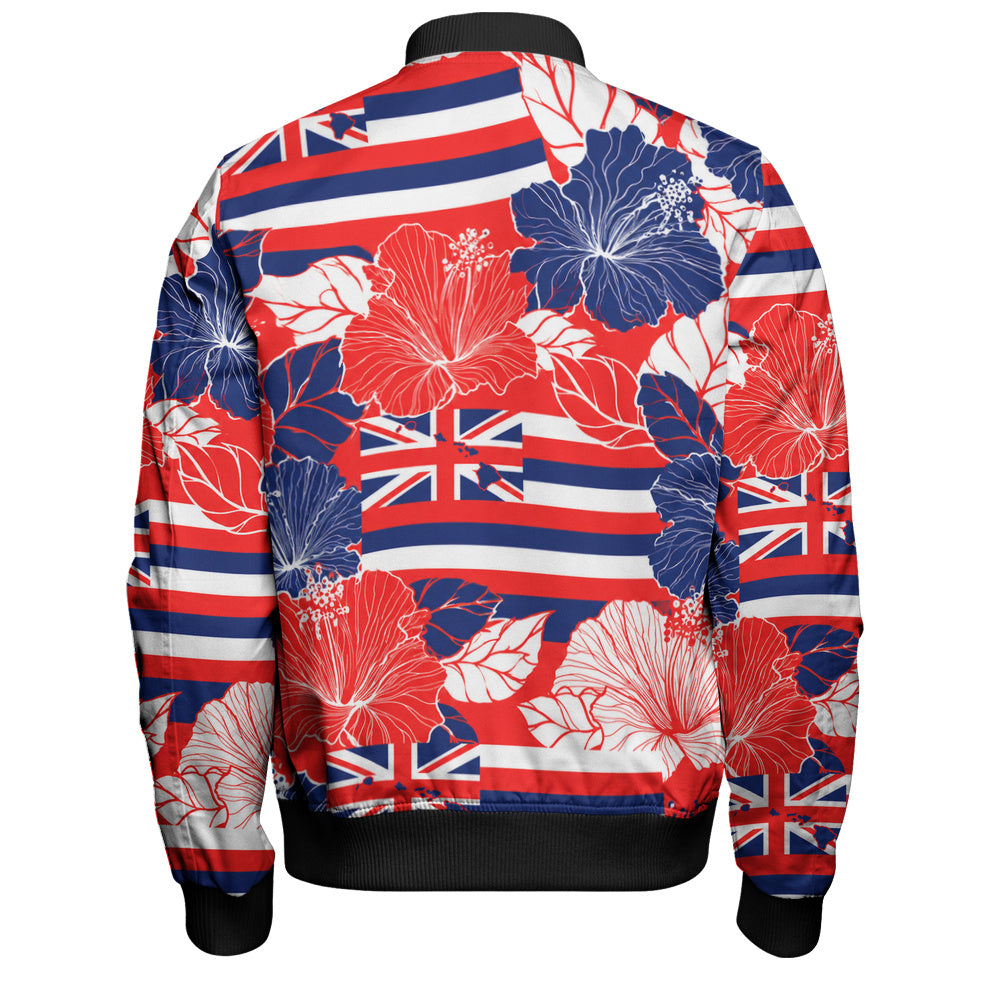 Hawaii Bomber Jacket Hibiscus Flag Map Island Pride