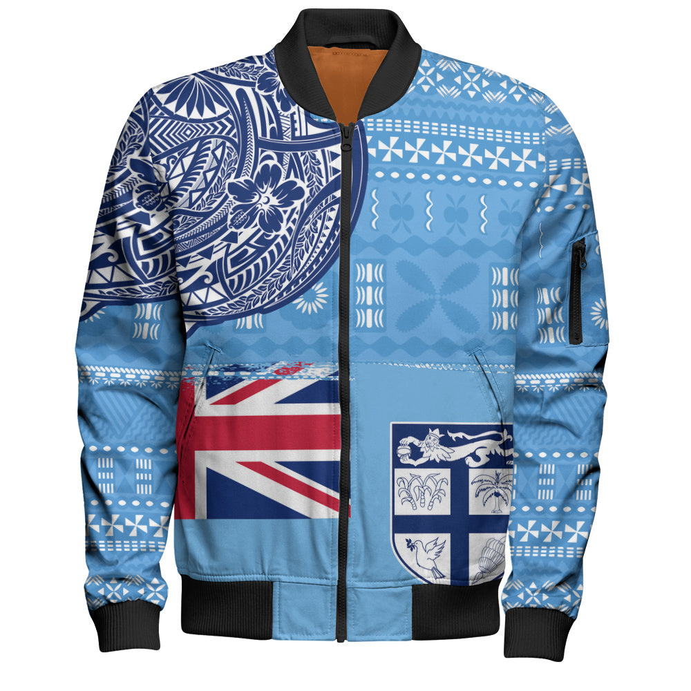 Fiji Bomber Jacket Ocean Blue Tribal Shield Pride