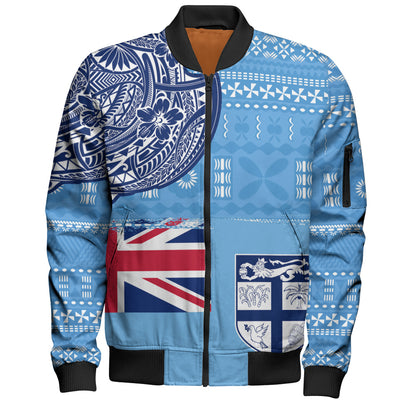 Fiji Bomber Jacket Ocean Blue Tribal Shield Pride