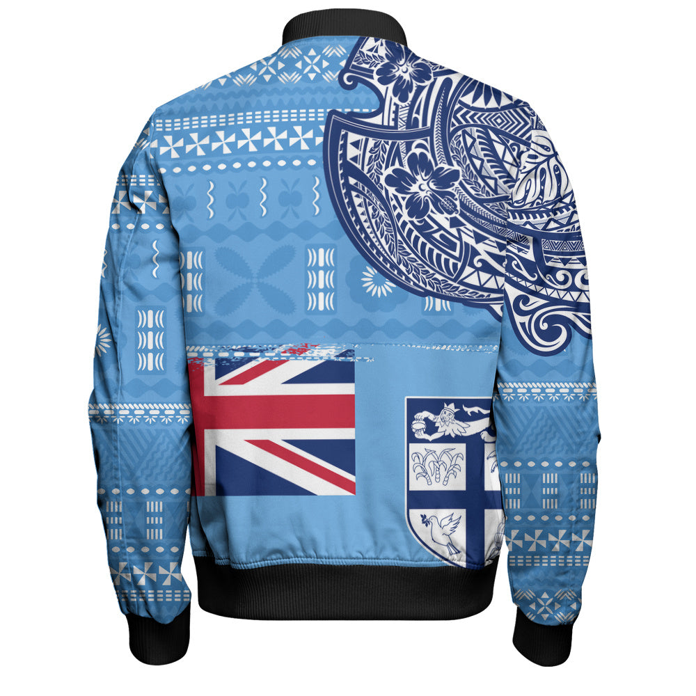 Fiji Bomber Jacket Ocean Blue Tribal Shield Pride