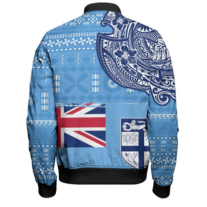 Fiji Bomber Jacket Ocean Blue Tribal Shield Pride