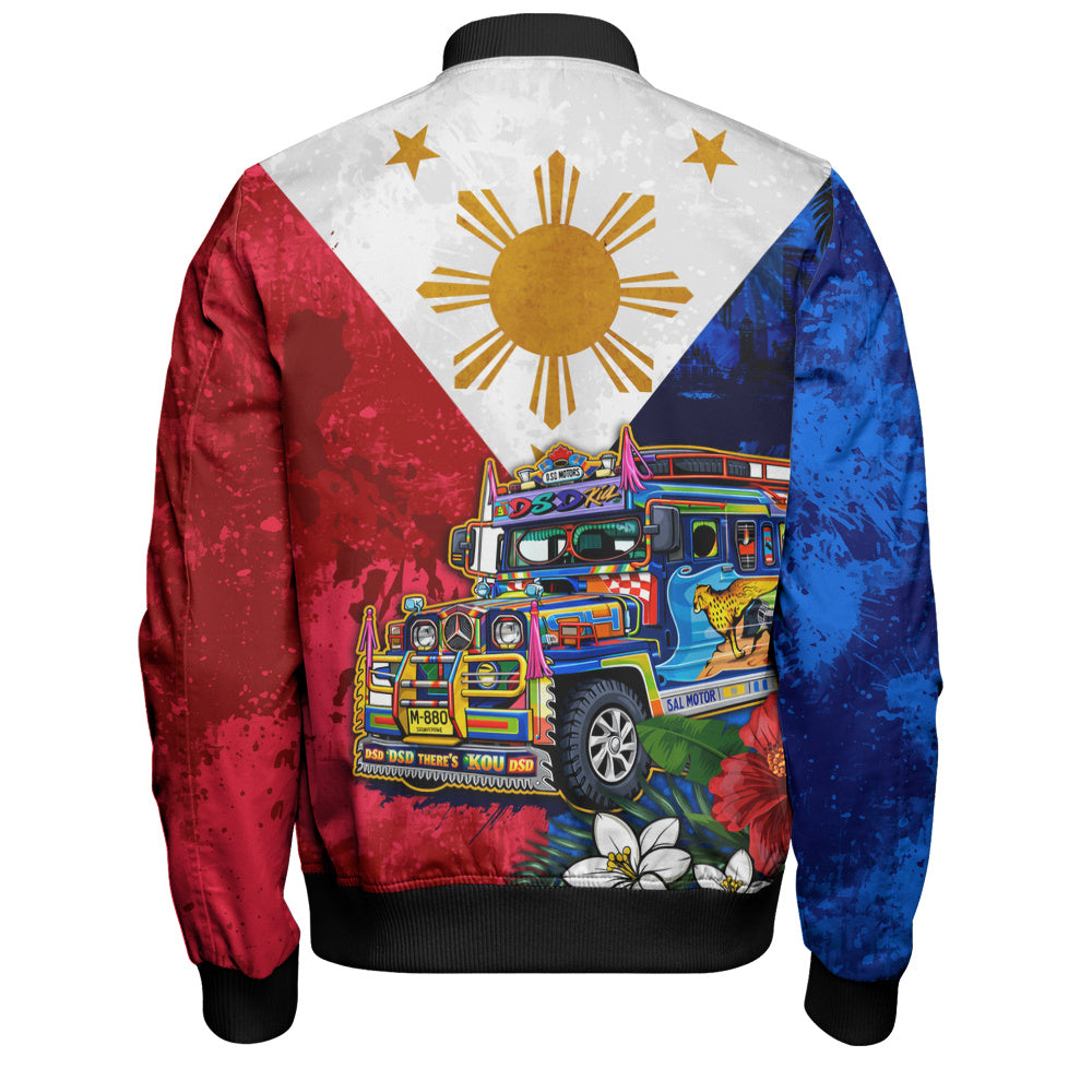 Philippines Filipinos Bomber Jacket Custom Jeepney Flag Tropical Floral