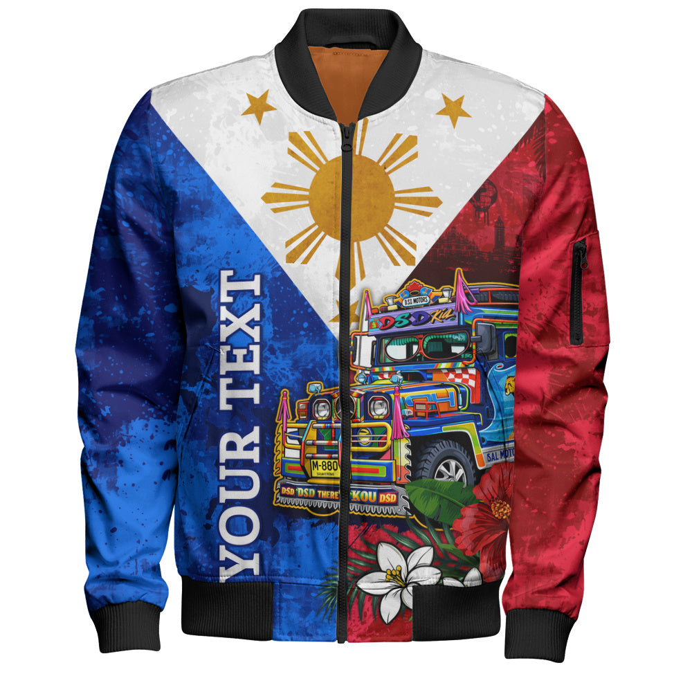 Philippines Filipinos Bomber Jacket Custom Jeepney Flag Tropical Floral