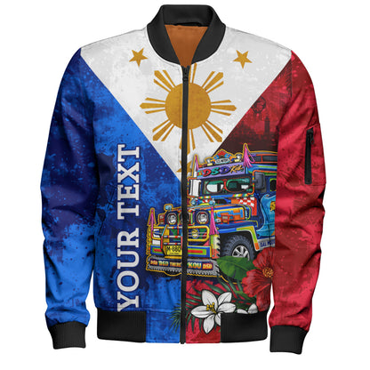 Philippines Filipinos Bomber Jacket Custom Jeepney Flag Tropical Floral